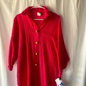 NWT Pacific Connections Pink Linen Gold Seashell Buttons One Size Swim Cover